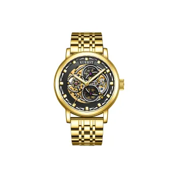 KUERST Automatic Mechanical Movement Steel Strap Watch Men's Watches Gold Dial