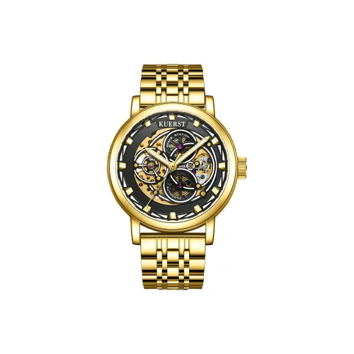KUERST Automatic Mechanical Movement Steel Strap Watch Men's Watches Gold Dial