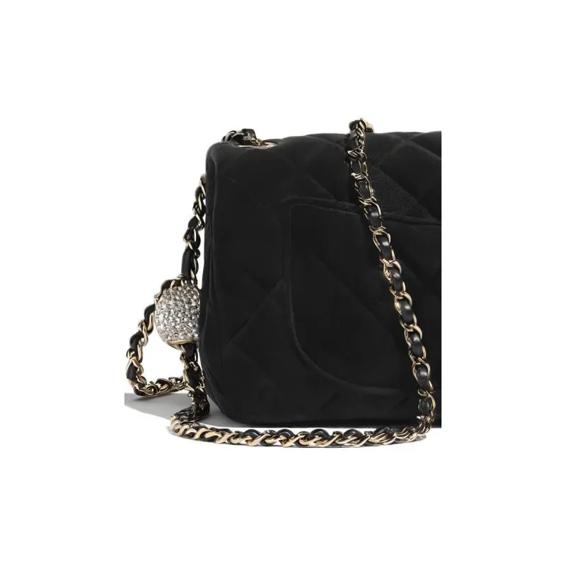CHANEL Small Gold Ball Classic Flap CF Velour Flap Bag, Shoulder Bag, Crossbody Bag Women's Black-5