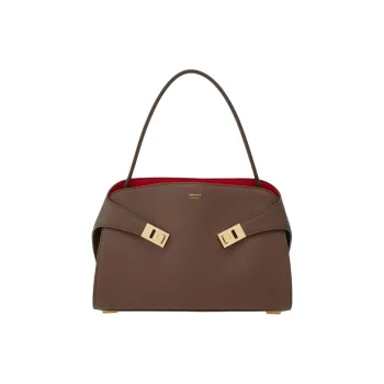 FERRAGAMO Hug Cow Leather Portable Crossbody Bag Shoulder Bag Small Size Women's Earth Tone