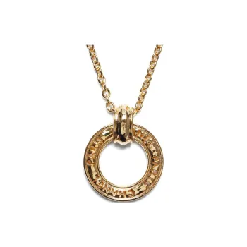 CHANEL 1970 1980 Plated Circle Logo Pendant Necklace Costume Necklace