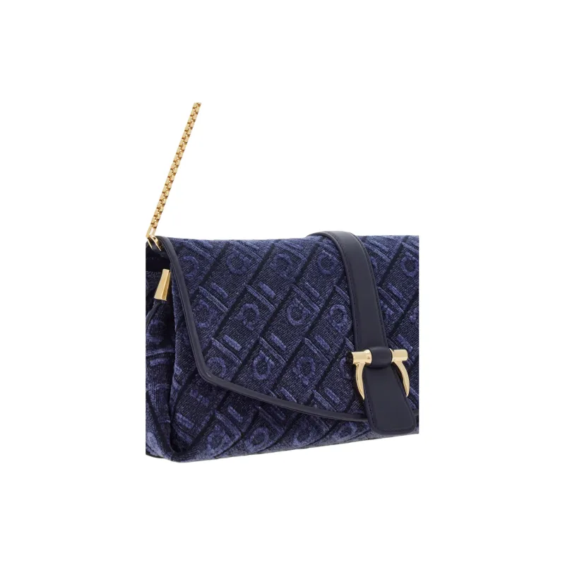 FERRAGAMO Fabric Crossbody Bag Shoulder Bag Small Size Women's Midnight Blue-5