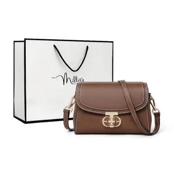 MILLIE'S Cow Leather Patchwork Synthetic Leather Shoulder Bag Crossbody Bag Small Square Bag Regular Women's Brown