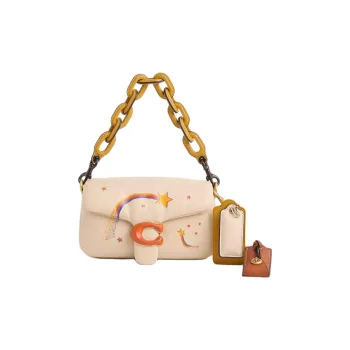 COACH Tabby Nappa Leather Shoulder Bag Small Size Women's Brass With Ivory Accents