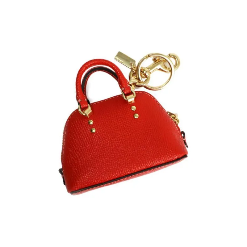 COACH Cross Grain Leather Coin Purse Charm Bag Accessory Mini Women's Miami Red-2