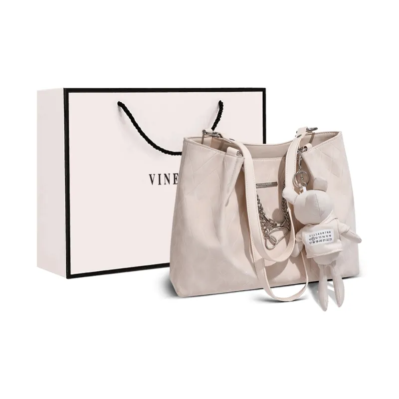 VINEY Cow Leather Tote Bag Shoulder Bag Large Size Women's Ecru-0