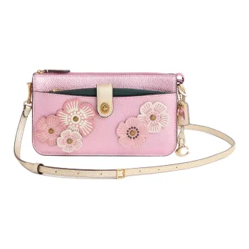 COACH NOA Eggstone Grain Leather Shoulder Bag Small Size Women's Metal Pink Multicolor