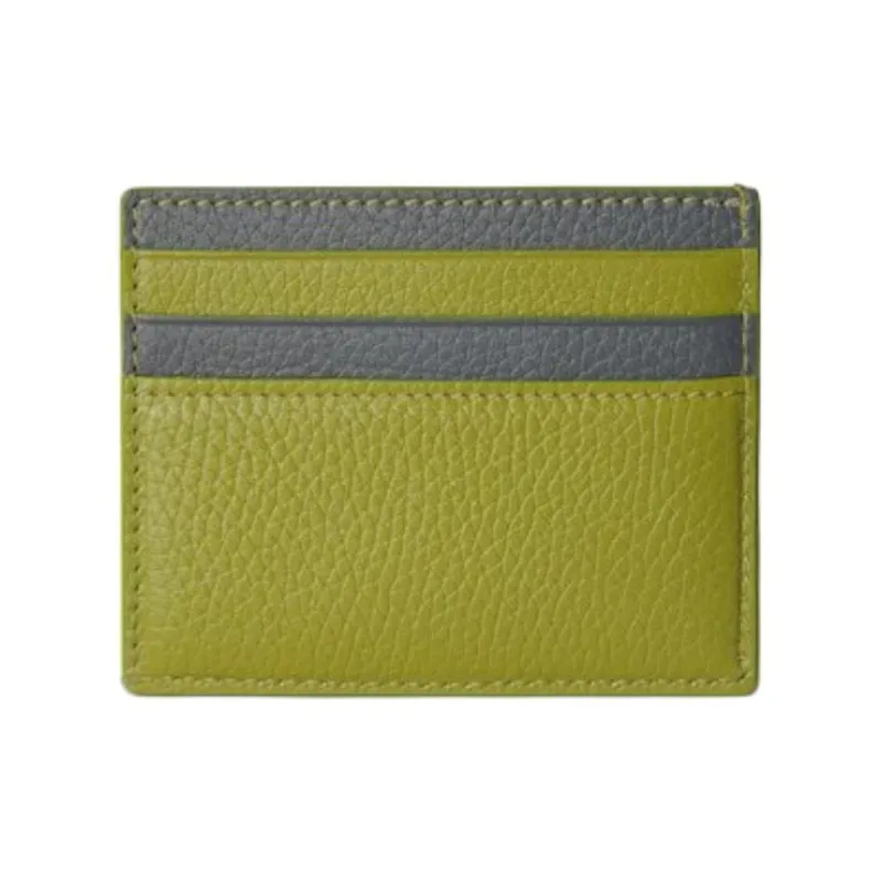 GUCCI Leather Card Holder Men's Green & Gray-2