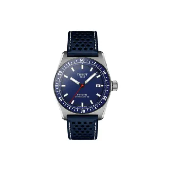 TISSOT PR516 Series Automatic Mechanical Movement Unisex Watch 38mm Blue Dial Stainless Steel Case Leather Strap