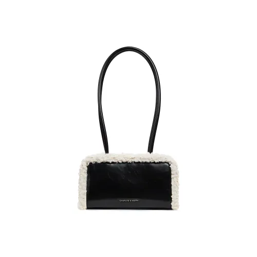 CHARLES&KEITH PU Laminated Textile Shoulder Bag Small Size Women's Chalk Pink/White/Camel