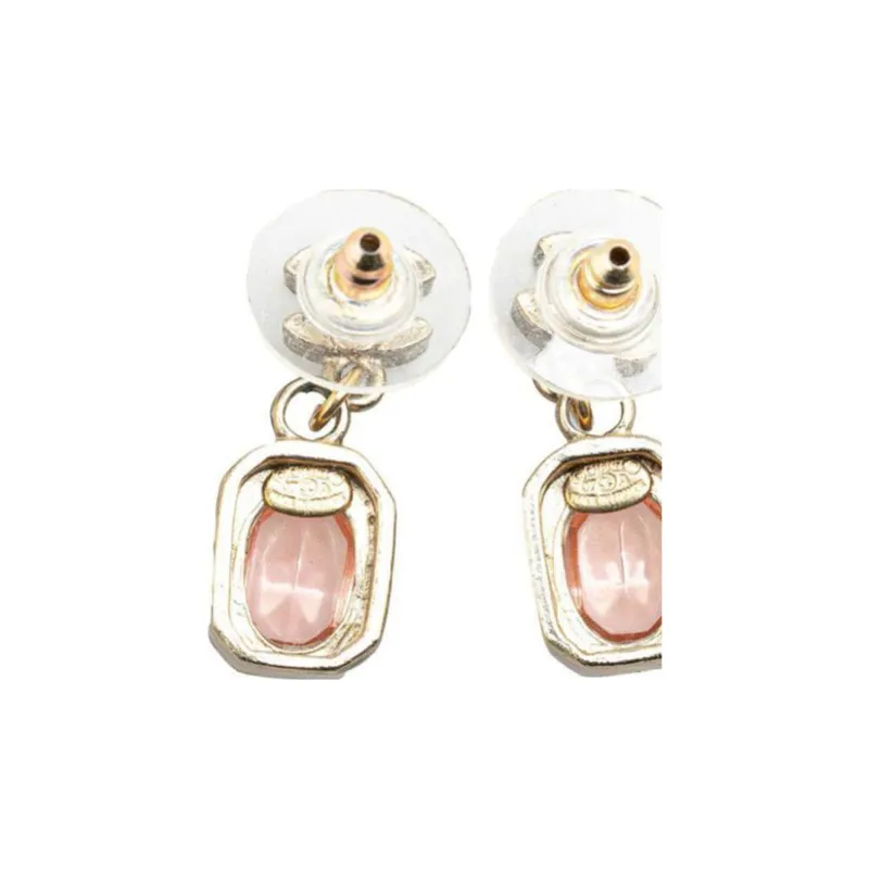 CHANEL 2007 Gold Plated Cc Crystal Drop Push Back Costume Earrings-2