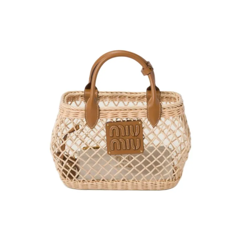 MIU MIU Leather Shoulder Bag, Crossbody Bag, Handbag Women's Tan With Caramel-0