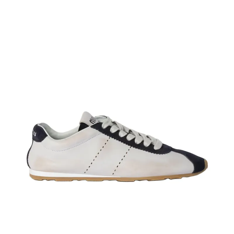 MIU MIU FW24 Plume Distressed Low Top Casual Shoes Women's White Blue-1