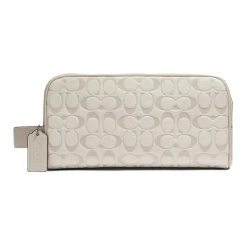 COACH Travel Kit Calfskin Clutches Storage Bags Women's Ivory Gray