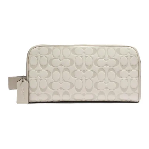 COACH Travel Kit Calfskin Clutches Storage Bags Women's Ivory Gray