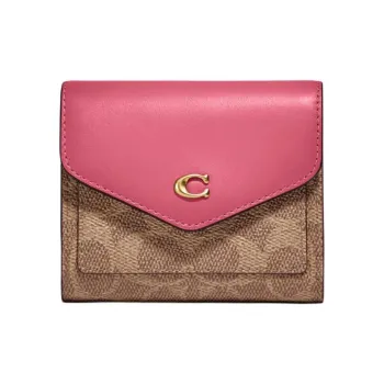 COACH Wyn Leather Wallet Small Size Women's Pink & Brown Monogram