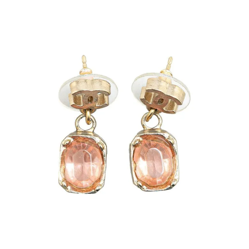 CHANEL 2007 Gold Plated Cc Crystal Drop Push Back Costume Earrings-1