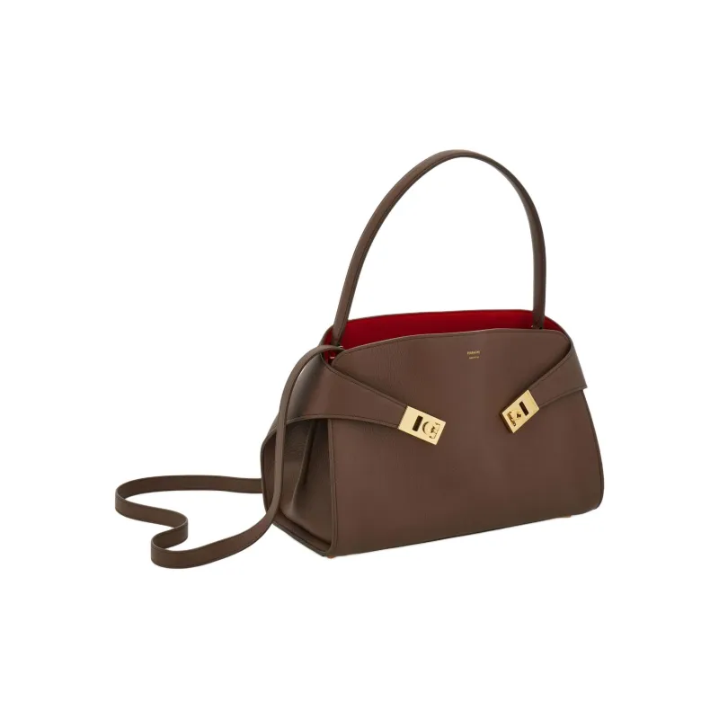 FERRAGAMO Hug Cow Leather Portable Crossbody Bag Shoulder Bag Small Size Women's Earth Tone-1