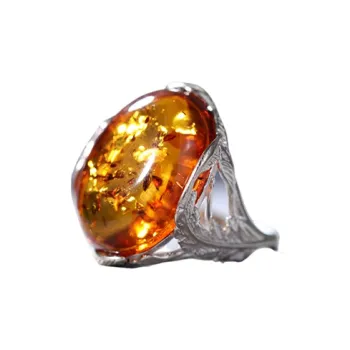 S&A S925 Silver With Amber Beeswax Inlay Rings Women's