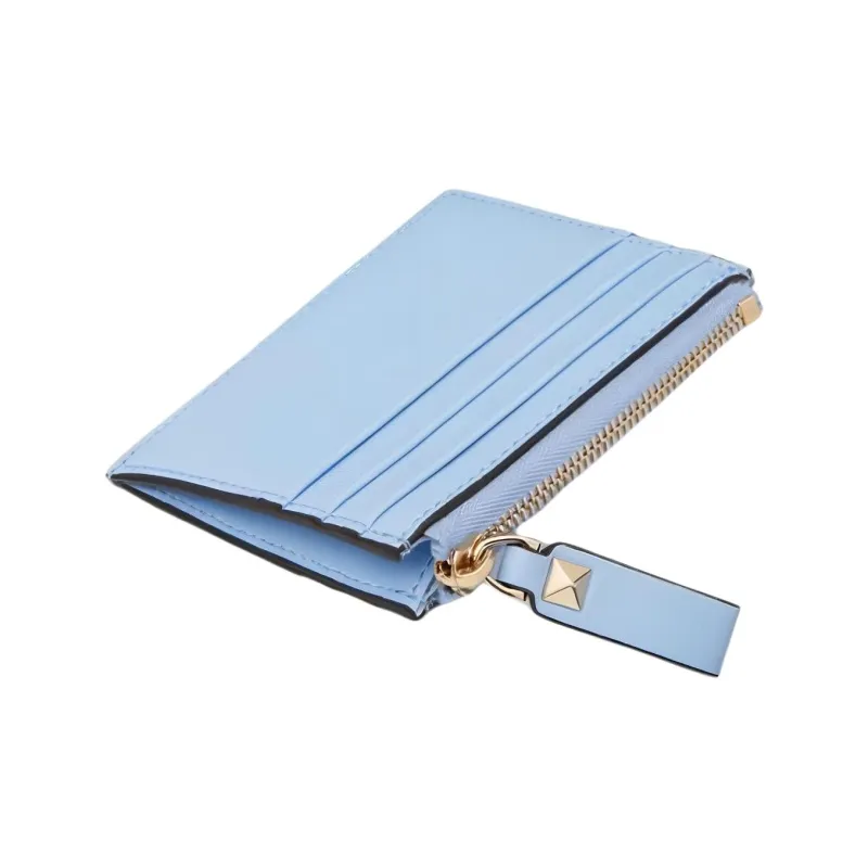Valentino Rockstud Calfskin Card Holder Women's Sky Blue-2