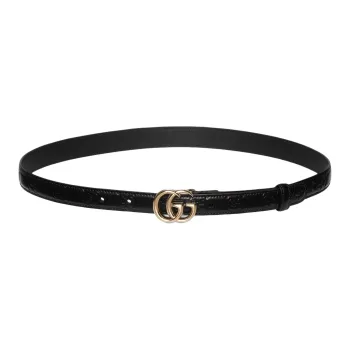 GUCCI Leather Metal Leather Belts Unisex Black Width  2CM