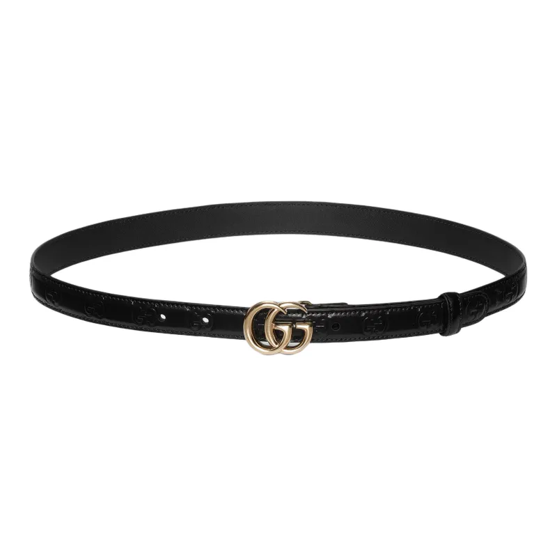 GUCCI Leather Metal Leather Belts Unisex Black Width  2CM-0