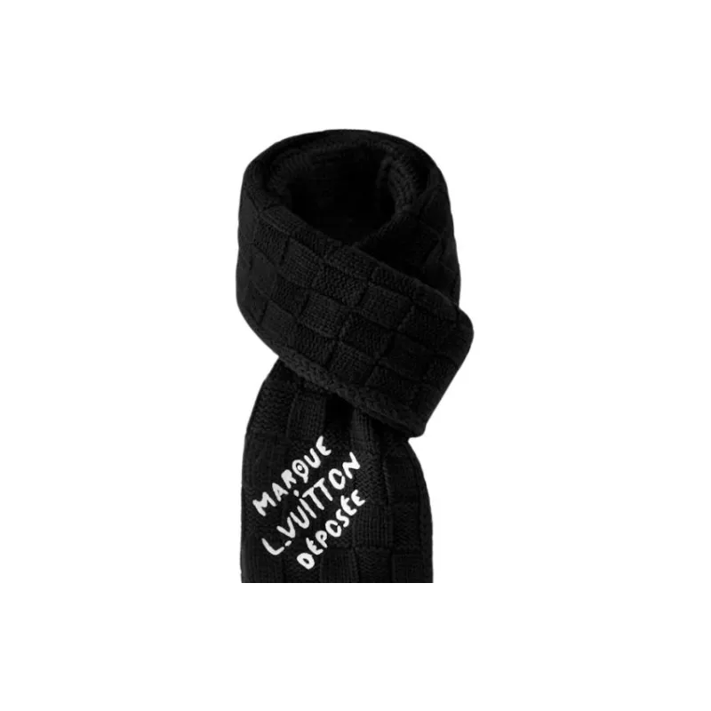LOUIS VUITTON Wool Knit Scarves Men's Black-2