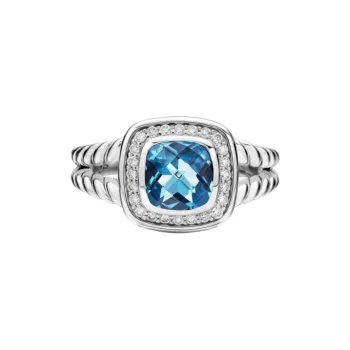 David Yurman Sterling Silver Petite Albion Topaz And Diamond Ring 7mm