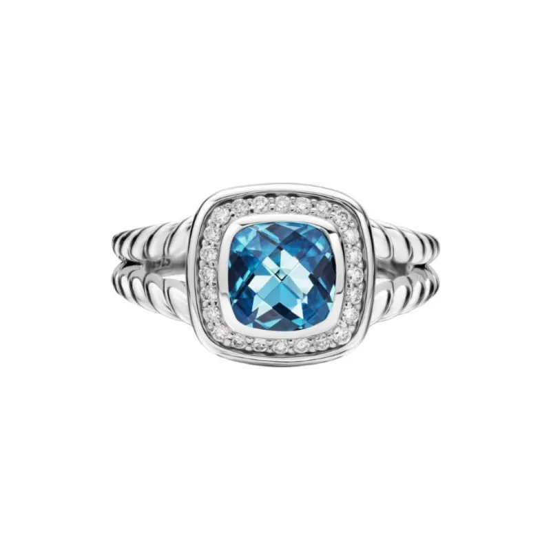 David Yurman Sterling Silver Petite Albion Topaz And Diamond Ring 7mm-0