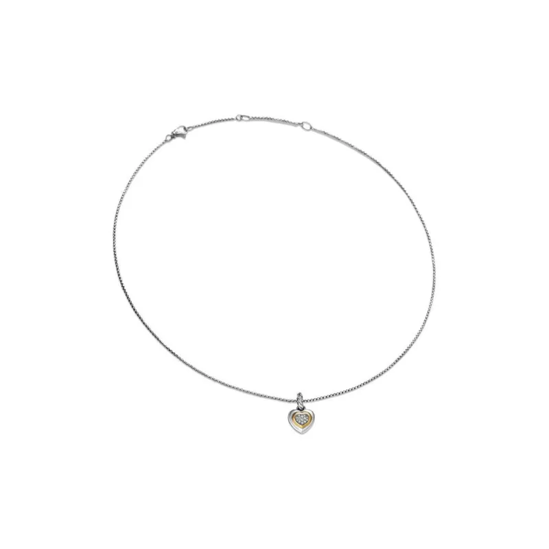 David Yurman 14kt Yellow Gold And Sterling Silver Petite Cable Heart Diamond Necklace 17.1mm-1