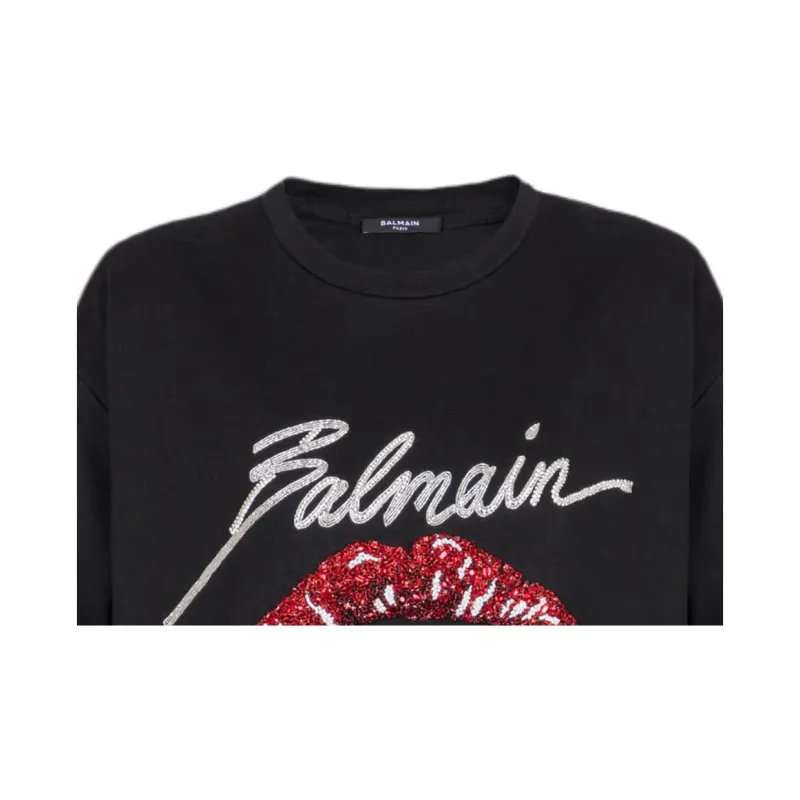 BALMAIN Logo Embellished Crewneck T Shirt-4