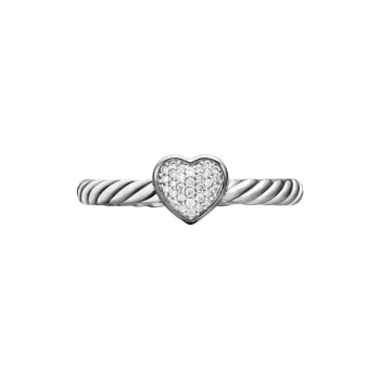 David Yurman Sterling Silver Cable Collectibles Heart Stack Diamond Ring 6.2mm