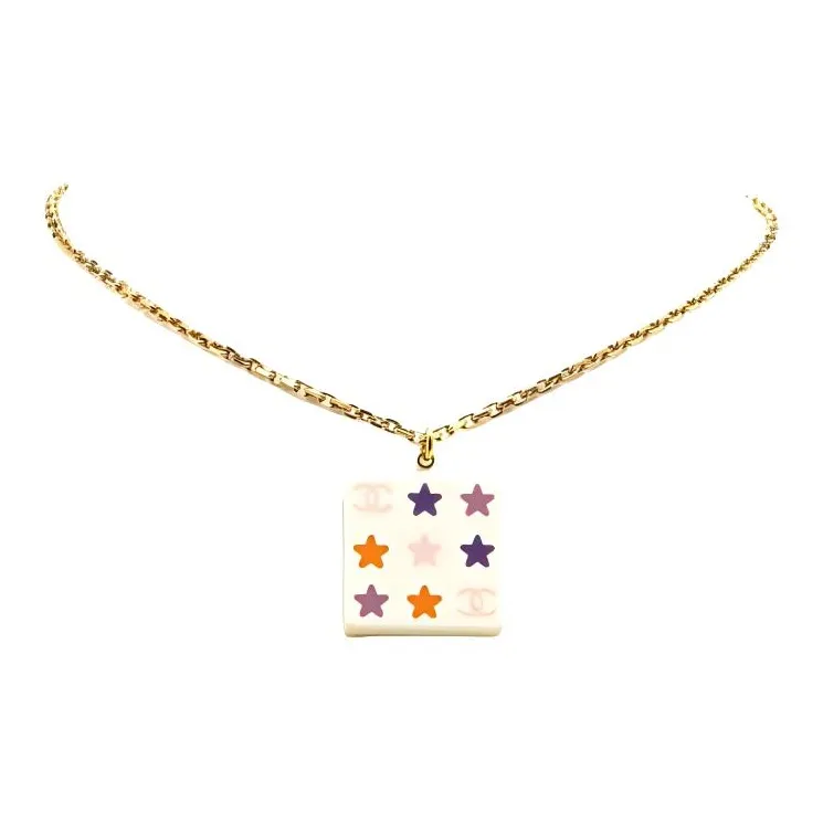 CHANEL 2003 Resin Square Pendant Costume Necklace-1