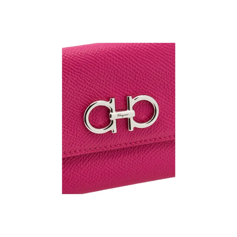 FERRAGAMO GANCINI Calfskin Card Holder Women's Rose Pink-4