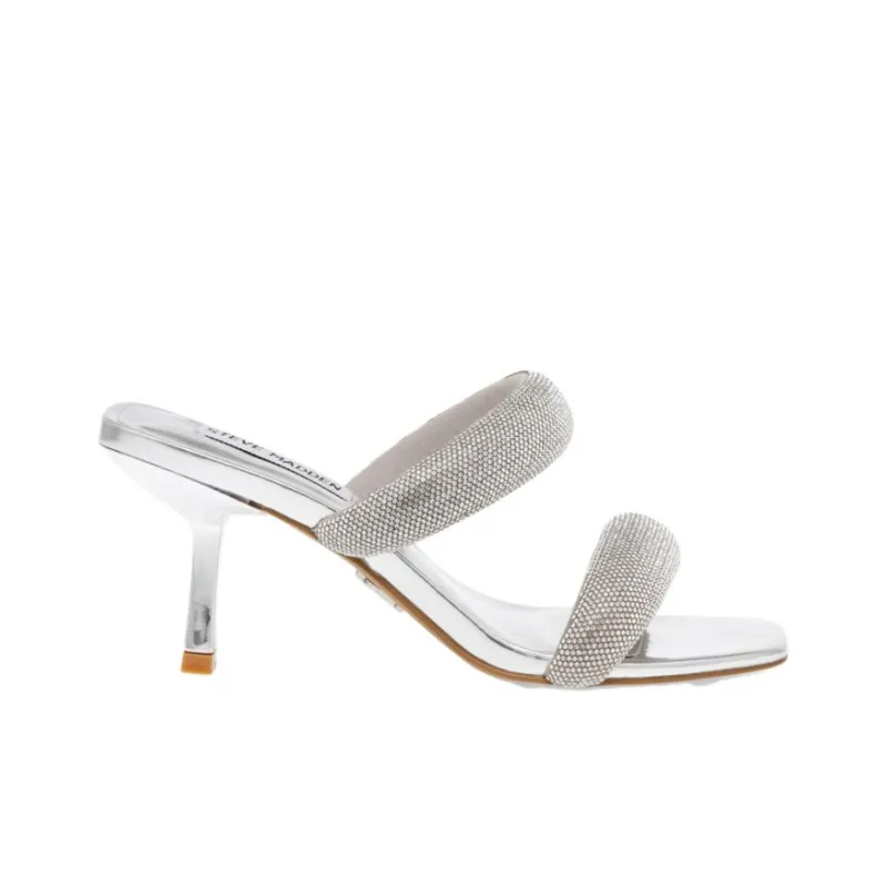 STEVE MADDEN Rubber Sole Rhinestone Quick-Dry Massage Slide Slippers Women's Silver-1