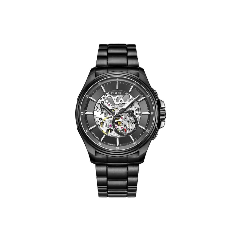 EBOHR Explorer Collection Mechanical Heart Mechanical Movement Stainless Steel Strap Watch Men's Watches Black Dial-1