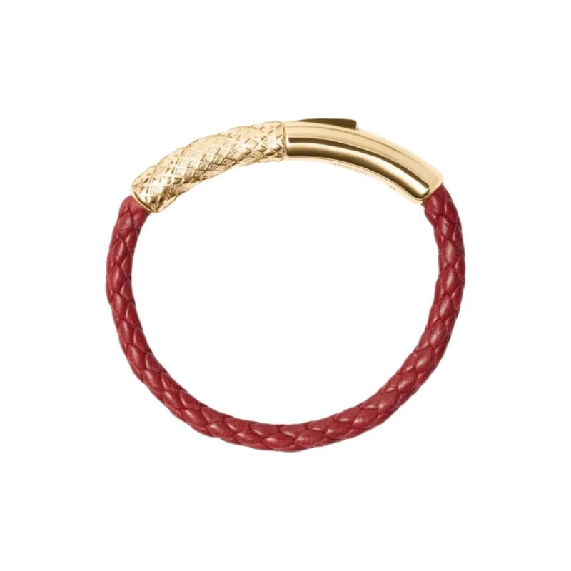 Burberry Leather Brass Bracelets Unisex Red-1