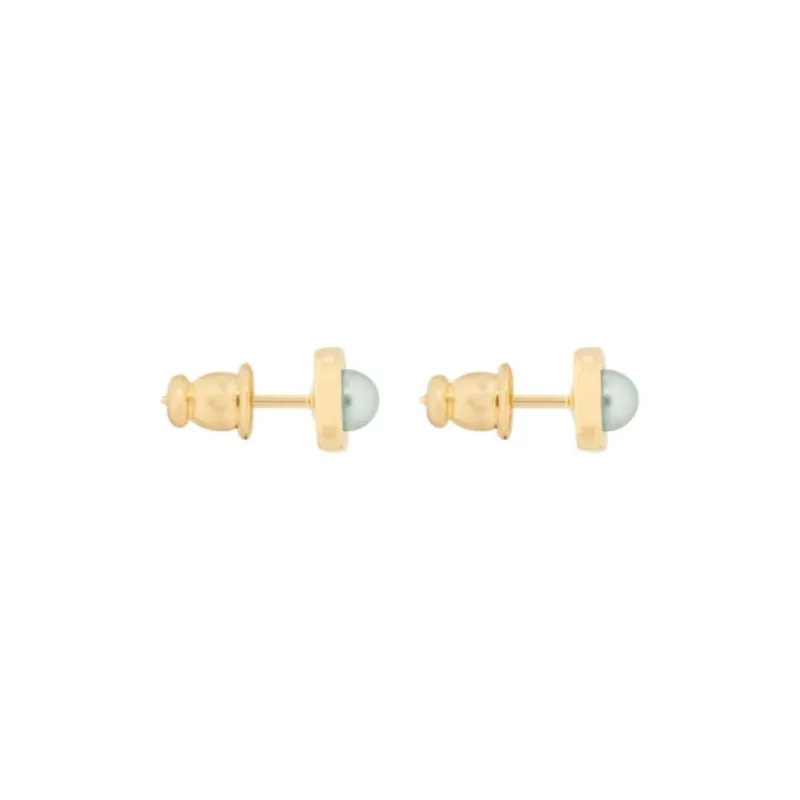 DIOR Metal Resin Bead Earrings Women's Gold/Green-3