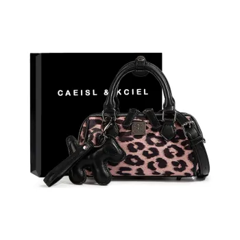 CAEISL&KCIEL Polyurethane Handbag Women's Leopard Print Pink & Black