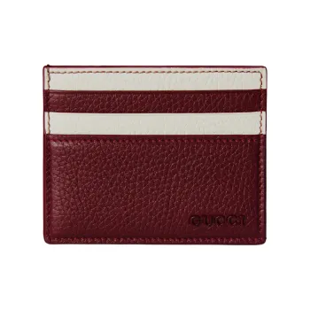 GUCCI Leather Card Holder Men's Red With Ivory