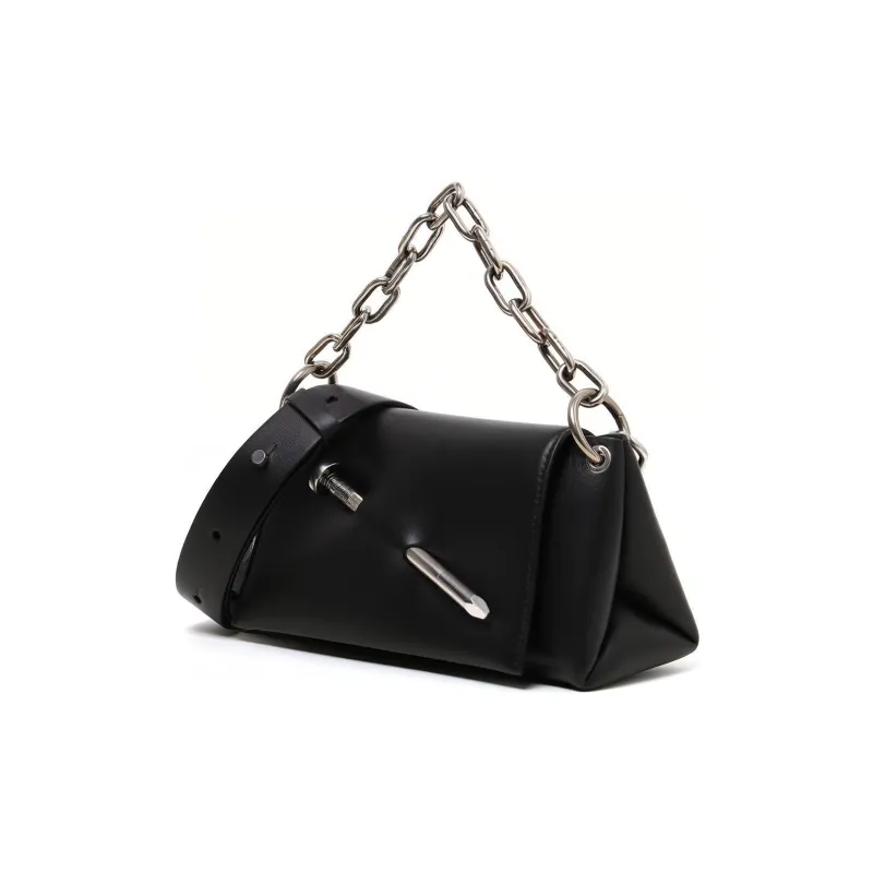 OFF-WHITE Leather Chain Bag One Shoulder Handbag Crossbody Bag Unisex Black-1