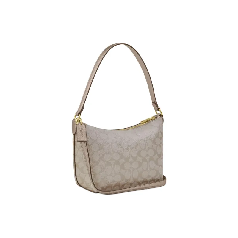 COACH Coated Canvas Portable Crossbody Bag, Shoulder Bag Trumpets Women's Champagne Gold-1