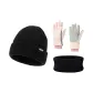 Black Hats & Caps+Pink Glove+Black Scarf