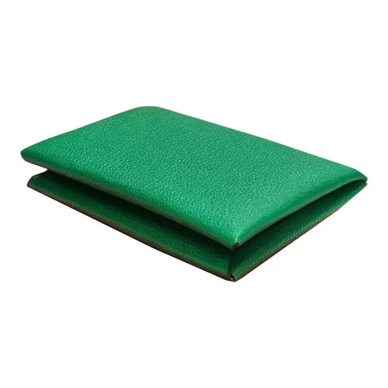 HERMES Calvi Mysore Goat Skin Wallet Coin Purse Card Holder Women's Mint Green/Light Purple-3