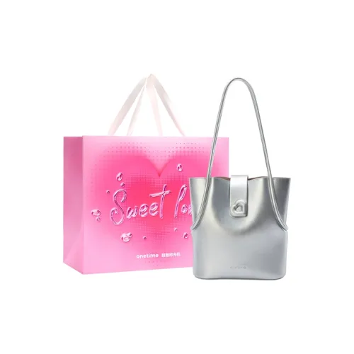 ONE TIME Synthetic Leather Nebula Bag, Bucket Bag, Shoulder Bag Women's Black/Metallic Silver
