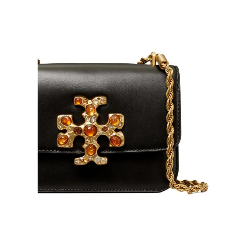 TORY BURCH Eleanor Leather With Suede Trim Portable Crossbody Bag, Shoulder Bag Women's Black-4