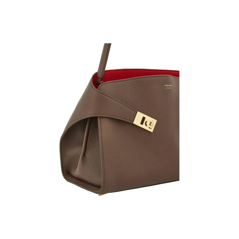 FERRAGAMO Hug Cow Leather Portable Crossbody Bag Shoulder Bag Small Size Women's Earth Tone-4