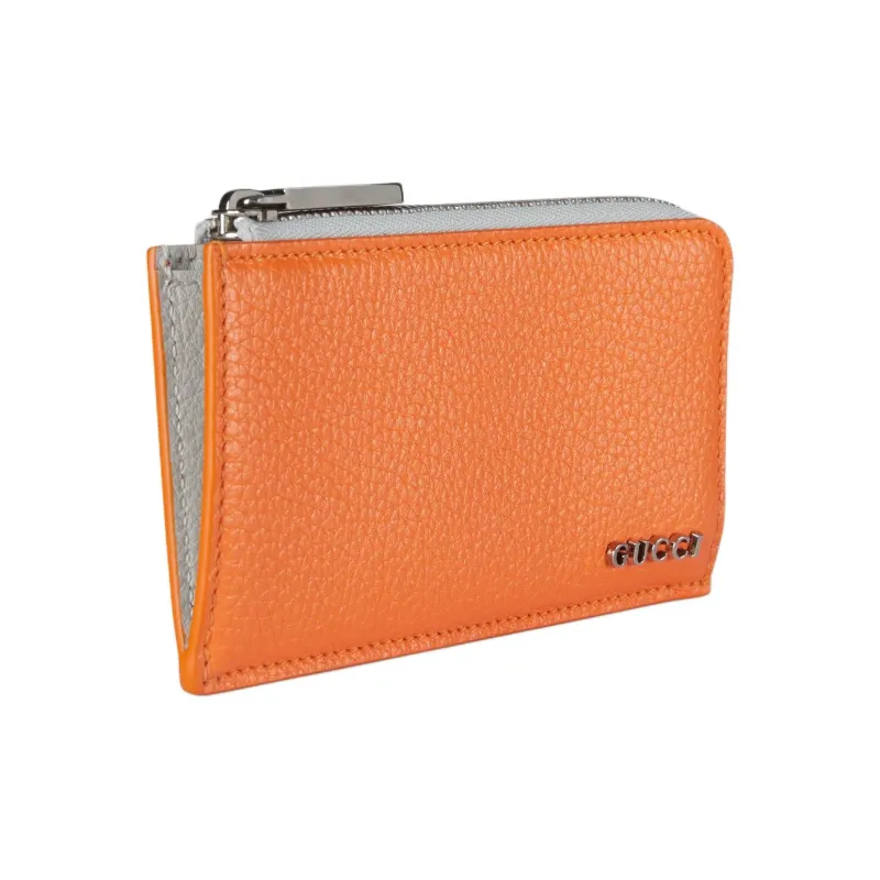 GUCCI Leather Coin Purse Men's Orange & White-1