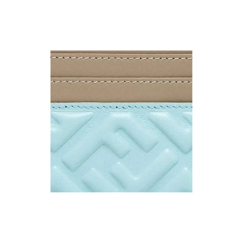 FENDI Leather Card Holder Unisex Light Blue-3