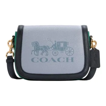 COACH Horse And Garriage Cow Leather Handbag Crossbody Bag Saddle Bag Shoulder Bag Women's Blue